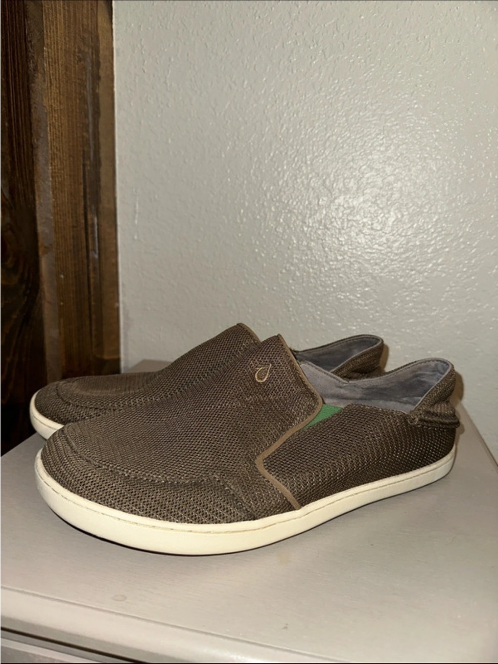 OluKai Brown Slip-On Loafers with White Sole